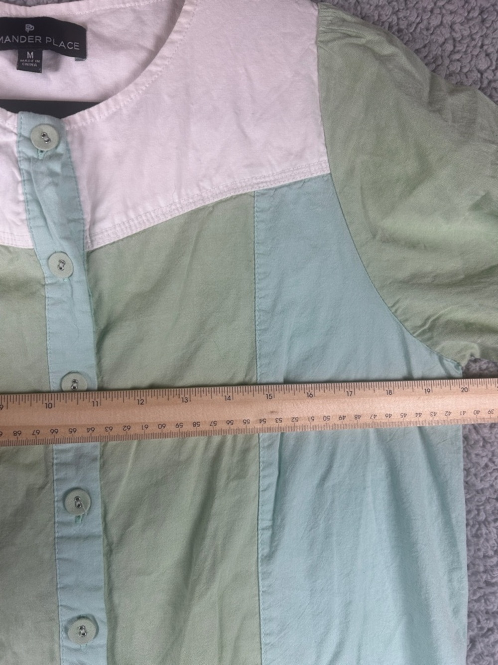 Pomander Place Puff Long Sleeve Button Front Shift Mint Green White Dress Size M - Picture 9 of 16